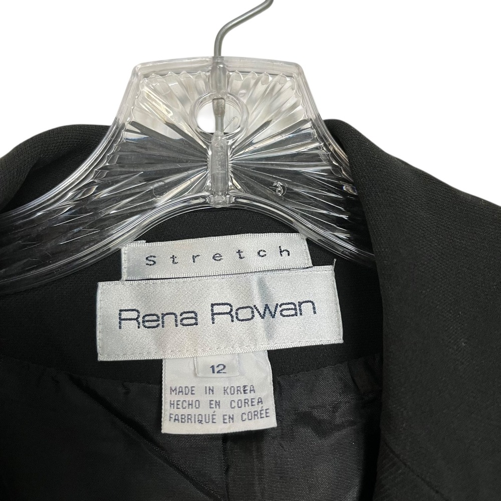 Rena Rowan Black‎ Stretch Blazer Jacket Womens Size 12 Two Button Classic - Picture 2 of 7